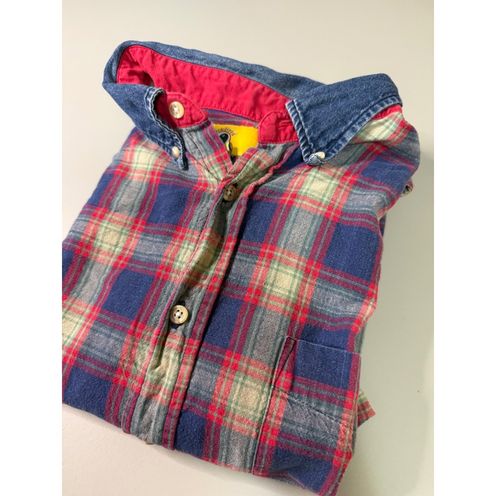 Duck Head Mens XL Plaid Flannel Shirt Long Sleeve Button Down Cotton Red Blue